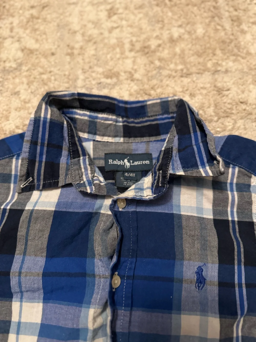 Ralph Lauren Blue White Gray Plaid Short Sleeve Button-Down Cotton Shirt size 4T